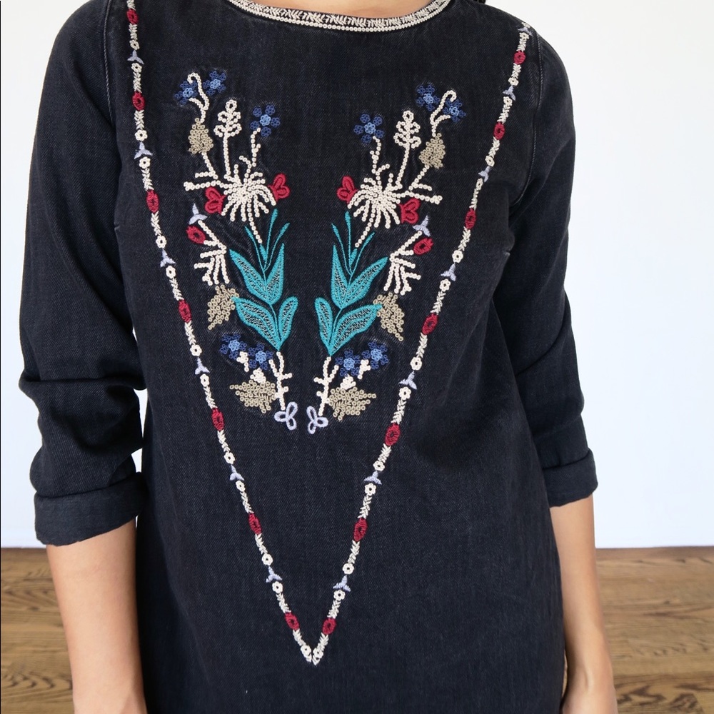 Mango Embroidered Denim Dress XS